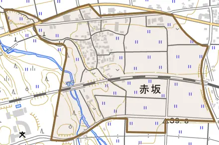 赤坂とその周辺の地図。町の範囲を重ねている