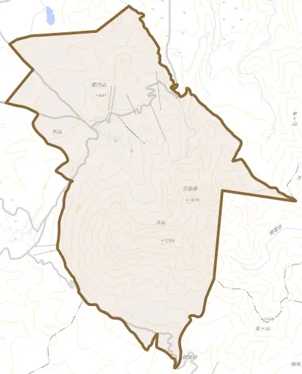 大山とその周辺の地図。町の範囲を重ねている