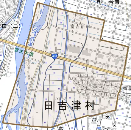 大字富吉とその周辺の地図。町の範囲を重ねている