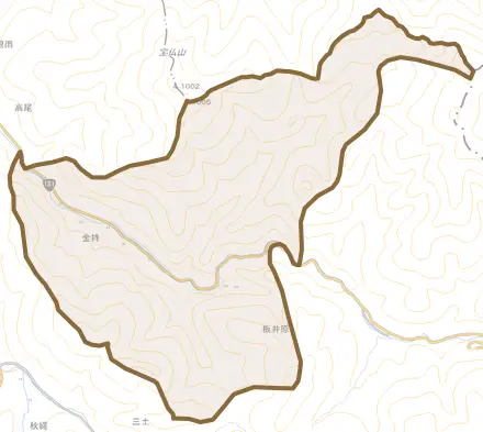 金持とその周辺の地図。町の範囲を重ねている