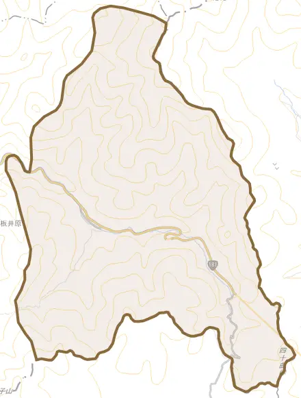 板井原とその周辺の地図。町の範囲を重ねている