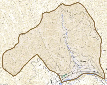 津地とその周辺の地図。町の範囲を重ねている