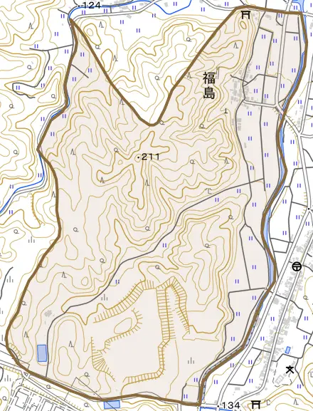 福島とその周辺の地図。町の範囲を重ねている