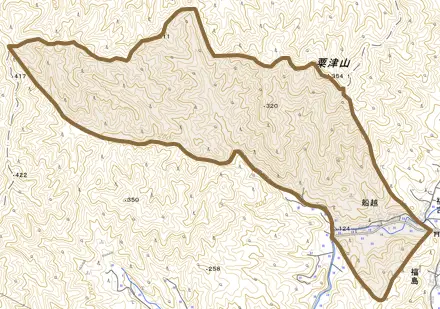 船越とその周辺の地図。町の範囲を重ねている