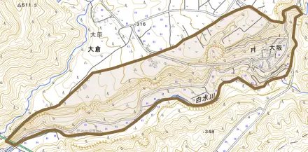 大坂とその周辺の地図。町の範囲を重ねている
