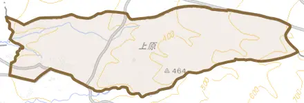 丸山とその周辺の地図。町の範囲を重ねている