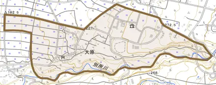 大原とその周辺の地図。町の範囲を重ねている