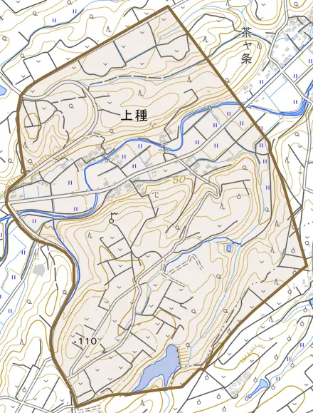 上種とその周辺の地図。町の範囲を重ねている