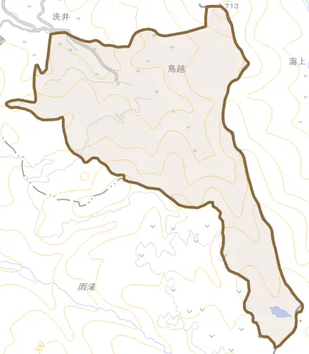 大字鳥越とその周辺の地図。町の範囲を重ねている