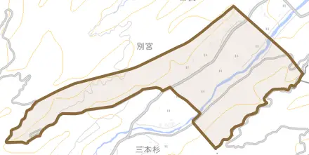大字別宮とその周辺の地図。町の範囲を重ねている