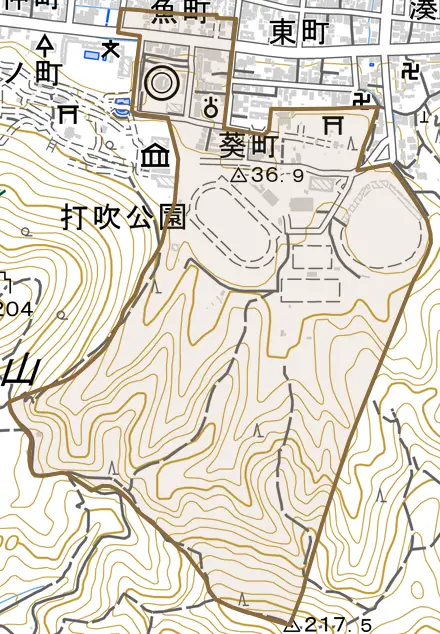 葵町とその周辺の地図。町の範囲を重ねている