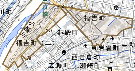 福吉町とその周辺の地図。町の範囲を重ねている