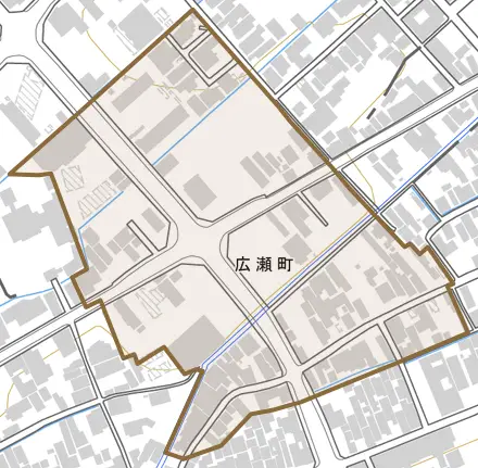 広瀬町とその周辺の地図。町の範囲を重ねている