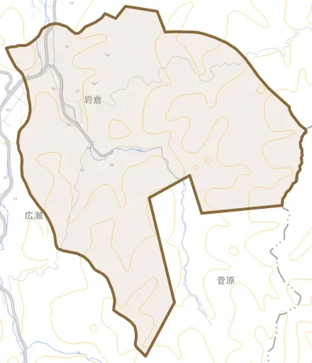 岩倉とその周辺の地図。町の範囲を重ねている