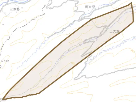 上大立とその周辺の地図。町の範囲を重ねている