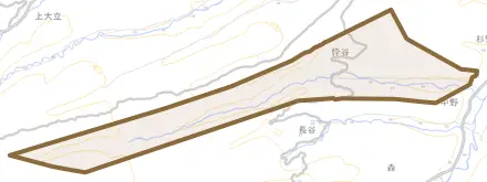 忰谷とその周辺の地図。町の範囲を重ねている