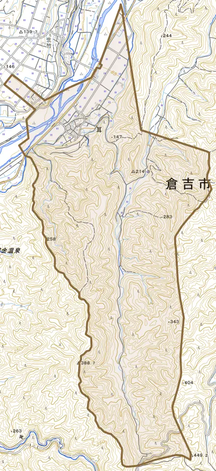 耳とその周辺の地図。町の範囲を重ねている