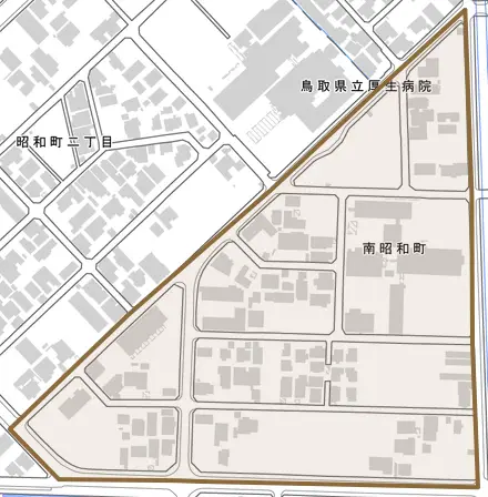 南昭和町とその周辺の地図。町の範囲を重ねている