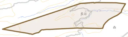 長谷とその周辺の地図。町の範囲を重ねている