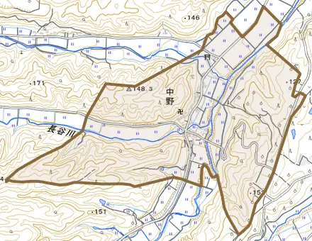 中野とその周辺の地図。町の範囲を重ねている