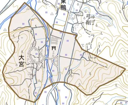 大宮とその周辺の地図。町の範囲を重ねている