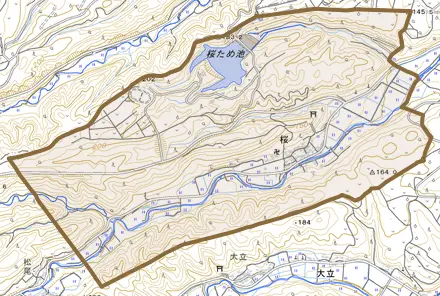 桜とその周辺の地図。町の範囲を重ねている