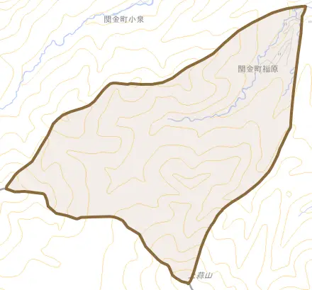 関金町福原とその周辺の地図。町の範囲を重ねている