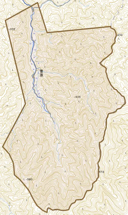 菅原とその周辺の地図。町の範囲を重ねている
