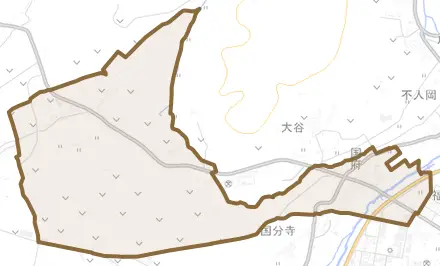 国府とその周辺の地図。町の範囲を重ねている