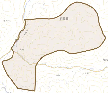 大字穴鴨とその周辺の地図。町の範囲を重ねている