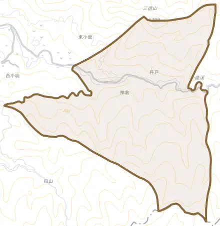 大字神倉とその周辺の地図。町の範囲を重ねている