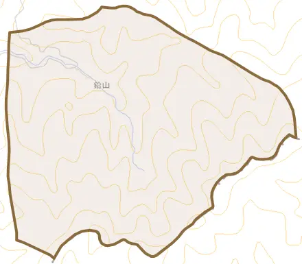 大字鉛山とその周辺の地図。町の範囲を重ねている