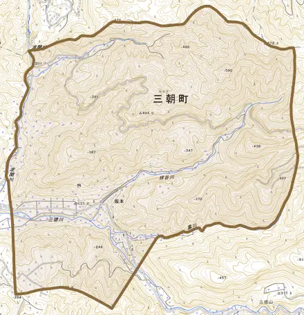 大字坂本とその周辺の地図。町の範囲を重ねている