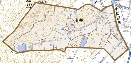 浅井とその周辺の地図。町の範囲を重ねている