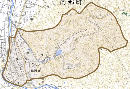 法勝寺とその周辺の地図。町の範囲を重ねている