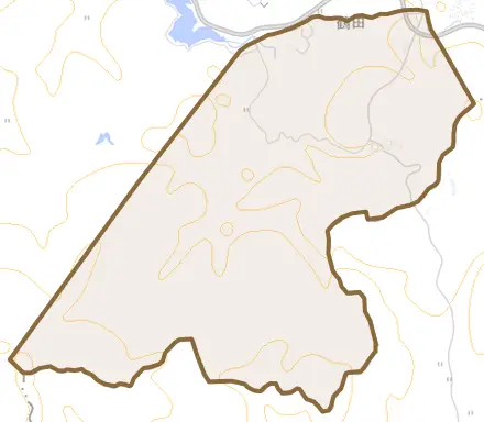 池野とその周辺の地図。町の範囲を重ねている