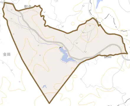 朝金とその周辺の地図。町の範囲を重ねている