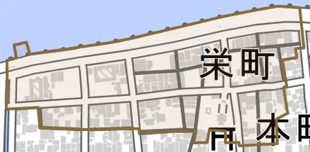 栄町とその周辺の地図。町の範囲を重ねている