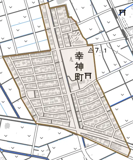 幸神町とその周辺の地図。町の範囲を重ねている