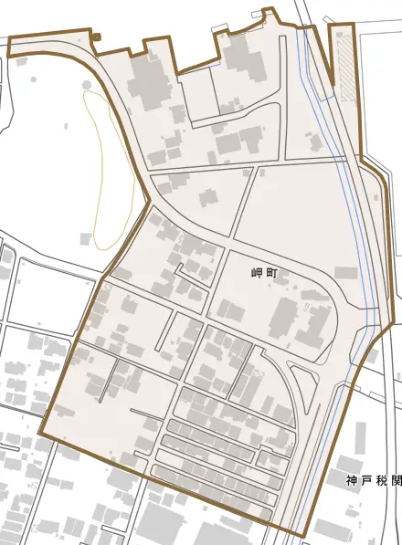 岬町とその周辺の地図。町の範囲を重ねている