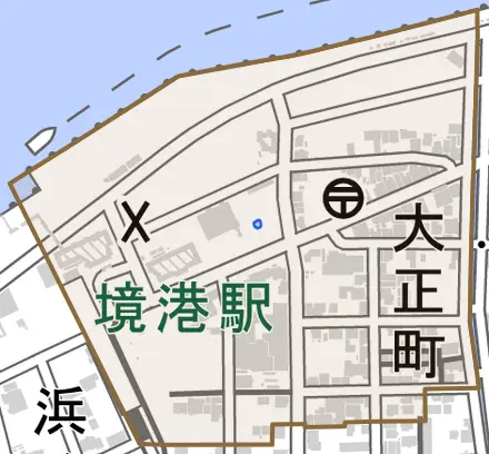 大正町とその周辺の地図。町の範囲を重ねている