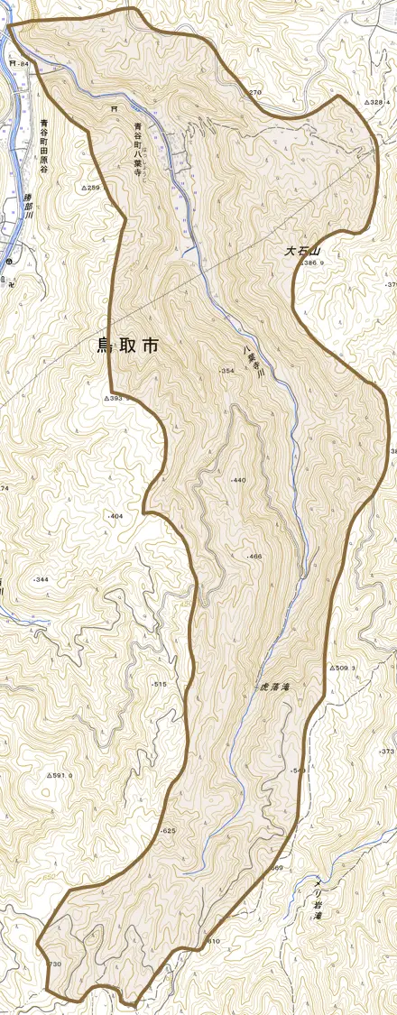 青谷町八葉寺とその周辺の地図。町の範囲を重ねている