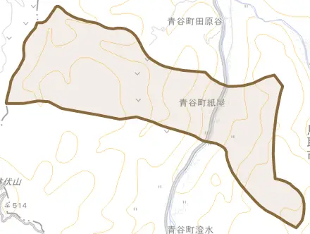 青谷町紙屋とその周辺の地図。町の範囲を重ねている