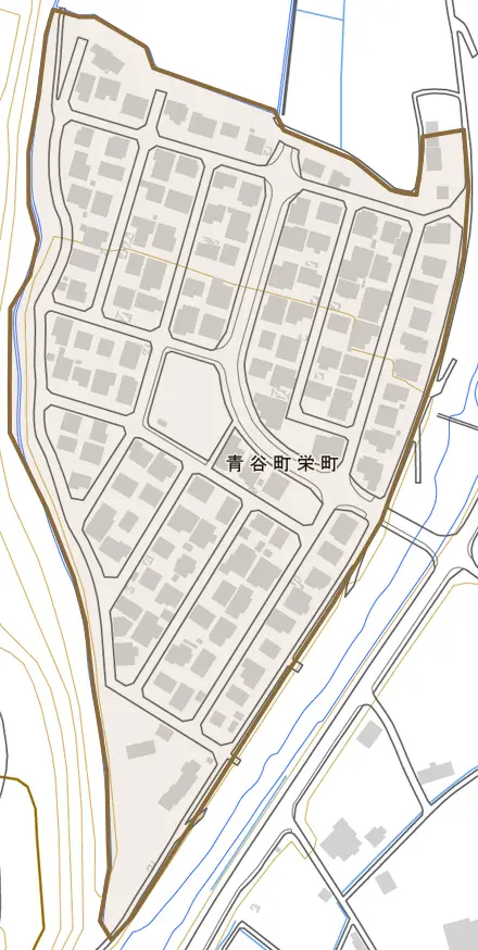 青谷町栄町とその周辺の地図。町の範囲を重ねている