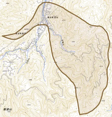 青谷町澄水とその周辺の地図。町の範囲を重ねている