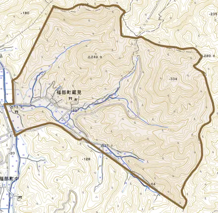 福部町蔵見とその周辺の地図。町の範囲を重ねている