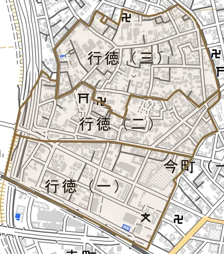 行徳とその周辺の地図。町の範囲を重ねている