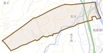長谷とその周辺の地図。町の範囲を重ねている