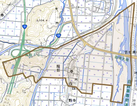 服部とその周辺の地図。町の範囲を重ねている