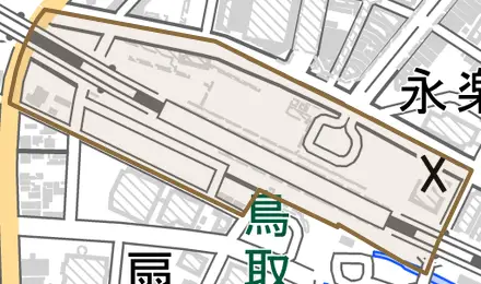東品治町とその周辺の地図。町の範囲を重ねている